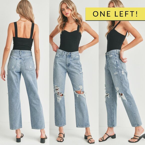 Blake High Rise Distressed Dad Jean - Picture 1 of 7